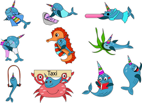 Narwhals, whales vector