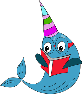Free narwhal whale reading a book clipart