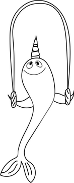 Narwhal jumping rope drawing black and white clipart