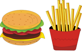 Free hamburger with french fries clipart
