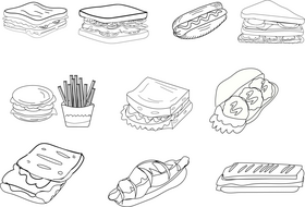 Sandwiches black and white vector