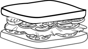 Salami sandwich black and white clipart