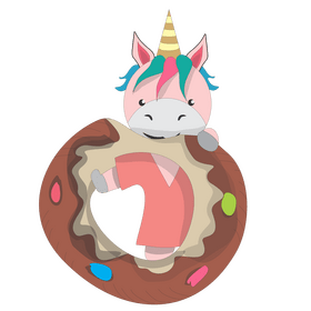 Unicorn eating a donut clipart