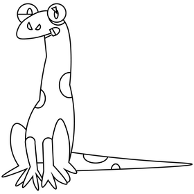 Cute gecko cartoon drawing black and white clipart