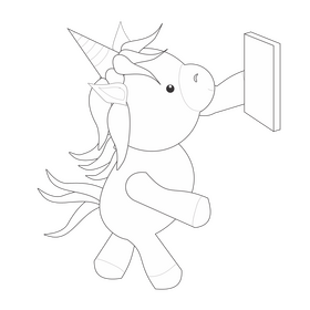 Unicorn taking selfie illustration black and white clipart