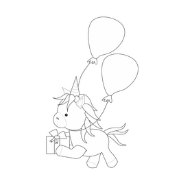 Unicorn going to a party black and white clipart