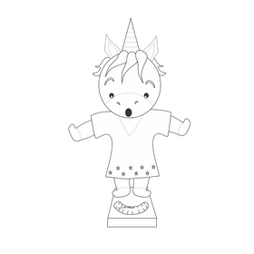 Unicorn on weighing scale black and white clipart