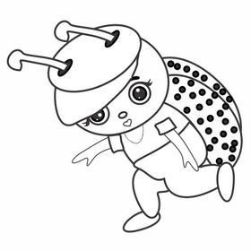 Cute ladybug jogging black and white clipart