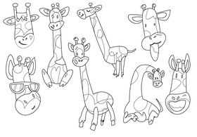 Giraffe cartoon set black and white vector
