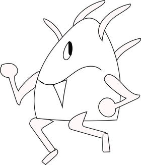 Cartoon monster running black and white clipart