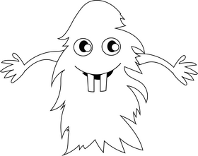 Yellow monster with two big teeths black and white clipart