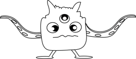Monster with three eyes black and white clipart
