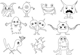 Cartoon monsters black and white vector