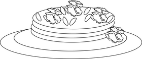 Cartoon pancake with nuts and almonds black and white clipart
