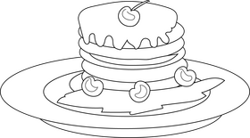 Chocolate pancake with cherries black and white clipart