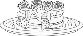 Strawberry pancakes black and white clipart