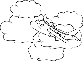 Plane in the clouds black and white clipart