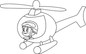 Helicopter with a pilot black and white clipart