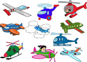 Cartoon planes, helicopters vector