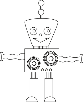 Robot smiling black and white clipart