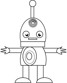 Robot cartoon black and white clipart