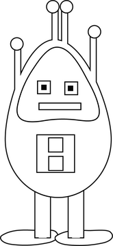 Cartoon robot in the shape of waterdrop black and white clipart