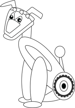 Cartoon dog robot black and white clipart