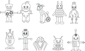 Robots black and white vector