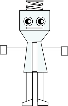 Robot with a coil spring on the head black and white clipart