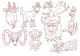Goat cartoon set black and white vector