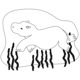 Hippopotamus swimming drawing black and white clipart
