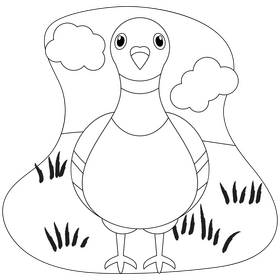 Pigeon front view drawing black and white clipart