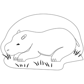 Hippo lying down drawing black and white clipart