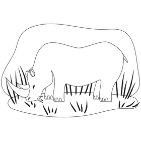 Rhino eating drawing black and white clipart