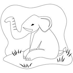 Elephant sitting drawing black and white clipart