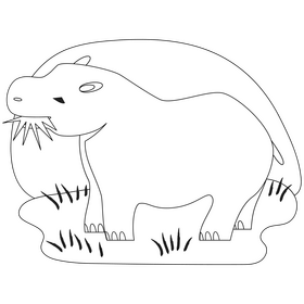 Hippo eating drawing black and white clipart