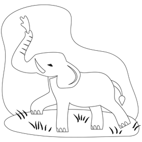 Elephant spraying water drawing black and white clipart