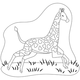 Giraffe running drawing black and white clipart