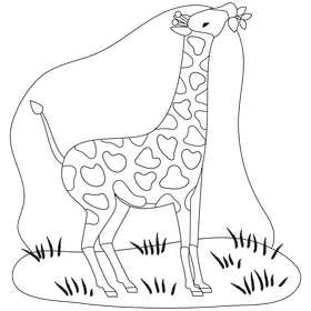 Giraffe eating drawing black and white clipart