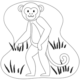 Monkey standing drawing black and white clipart