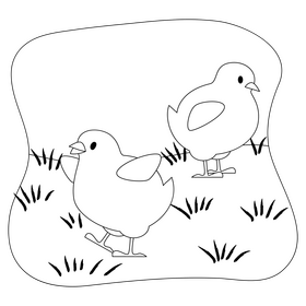 Chicks drawing black and white clipart