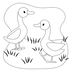 Goose goslings drawing black and white clipart