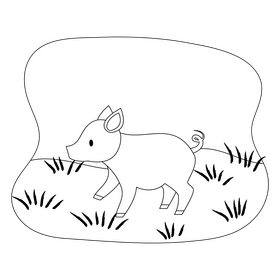 Piglet drawing black and white clipart