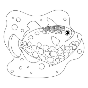 Clown trigger fish drawing black and white clipart