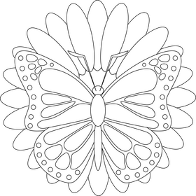 Monarch butterfly outline black and white clipart