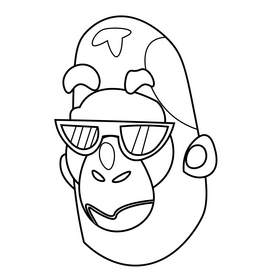 Cool gorilla with sunglasses drawing black and white clipart