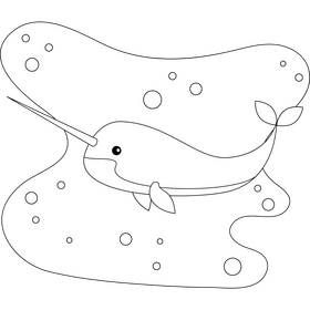 Narwhal outline black and white clipart