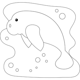 Dugong outline black and white clipart