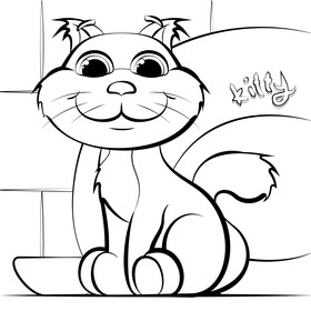 Cute cat smiling black and white vector