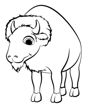 Bison cartoon black and white clipart
